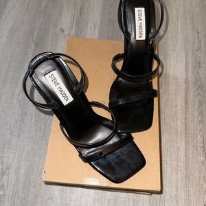 Steve Madden Gracy Black patent Multi-Strap Square Toe Heels